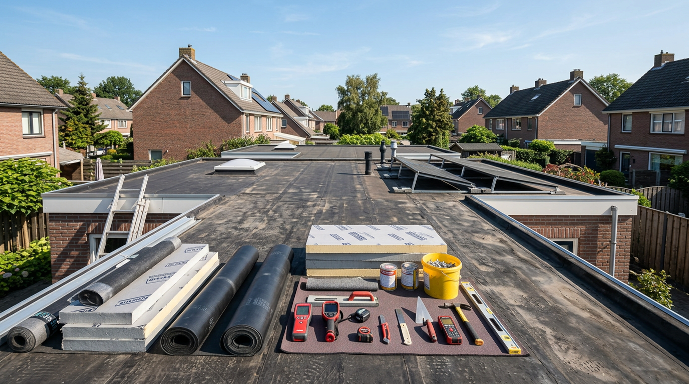 Plat dak tijdens inspectie en renovatie